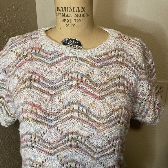 Vtg 80s Knit Maven Across America PASTELS Knit SS Sweater Top Shirt Medium - Picture 5 of 6